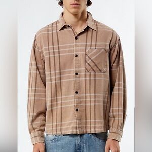Men's Pacsun Brown Washed Cropped Flannel Shirt. Size Med